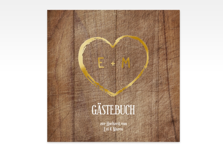 Gästebuch Creation Wood 20 x 20 cm, Hardcover braun gold