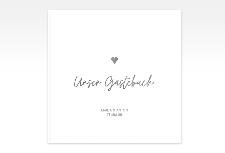 Gästebuch Creation Hochzeit Herzschlag 20 x 20 cm, Hardcover weiss silber schlicht und elegant mit Herzchen