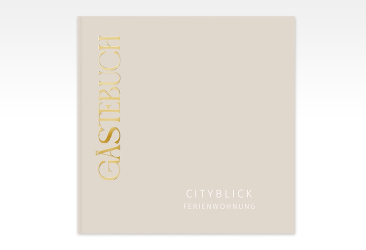 Gästebuch Creation Ferienwohnung Ferienunterkunft 20 x 20 cm, Hardcover beige gold