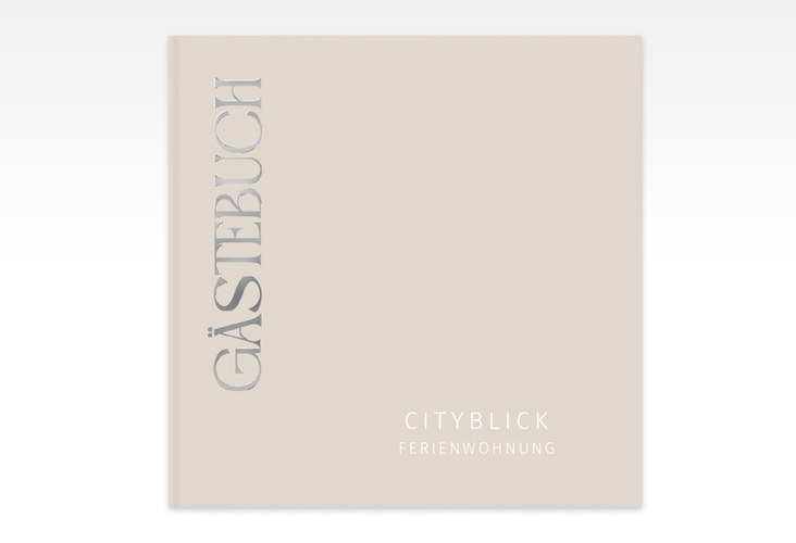 Gästebuch Creation Ferienwohnung Ferienunterkunft 20 x 20 cm, Hardcover beige silber
