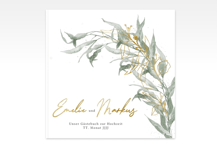 Gästebuch Creation Hochzeit Eucalyptus Green 20 x 20 cm, Hardcover weiss gold