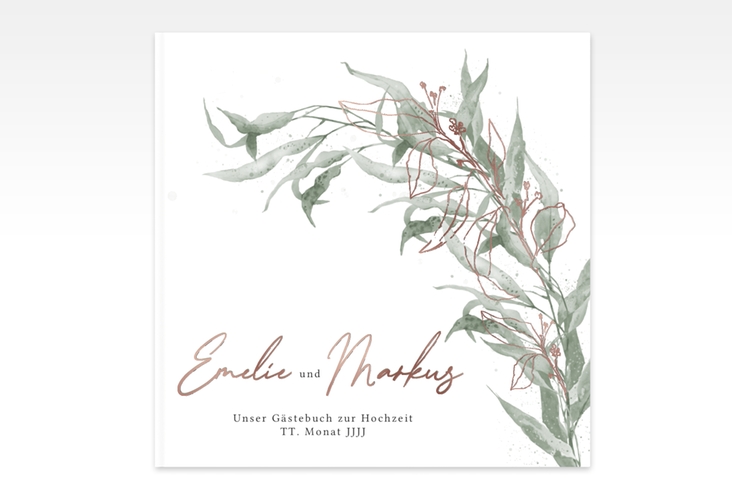 Gästebuch Creation Hochzeit Eucalyptus Green 20 x 20 cm, Hardcover weiss rosegold