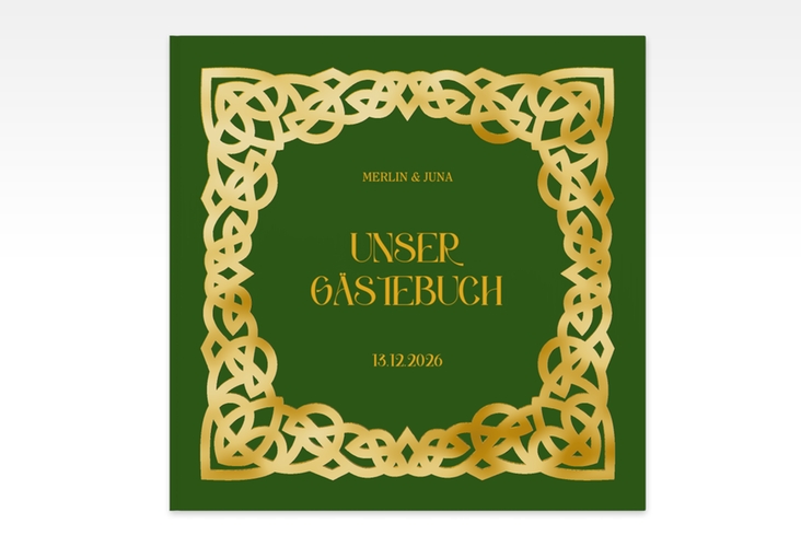 Gästebuch Creation Celtic 20 x 20 cm, Hardcover gruen gold mit keltischem Knoten in irischen Farben