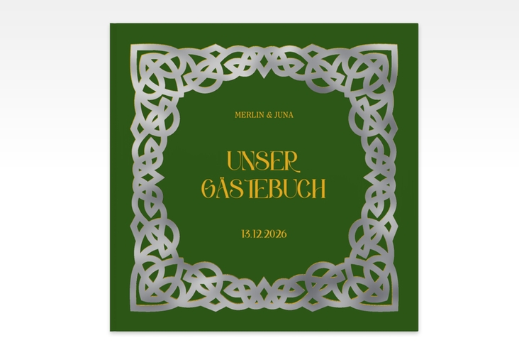 Gästebuch Creation Celtic 20 x 20 cm, Hardcover gruen silber mit keltischem Knoten in irischen Farben