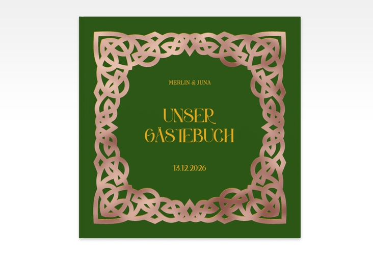 Gästebuch Creation Celtic 20 x 20 cm, Hardcover gruen rosegold mit keltischem Knoten in irischen Farben