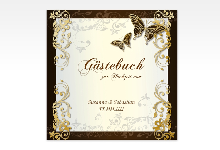 Gästebuch Creation Toulouse 20 x 20 cm, Hardcover braun gold romantisch mit Schmetterlingen