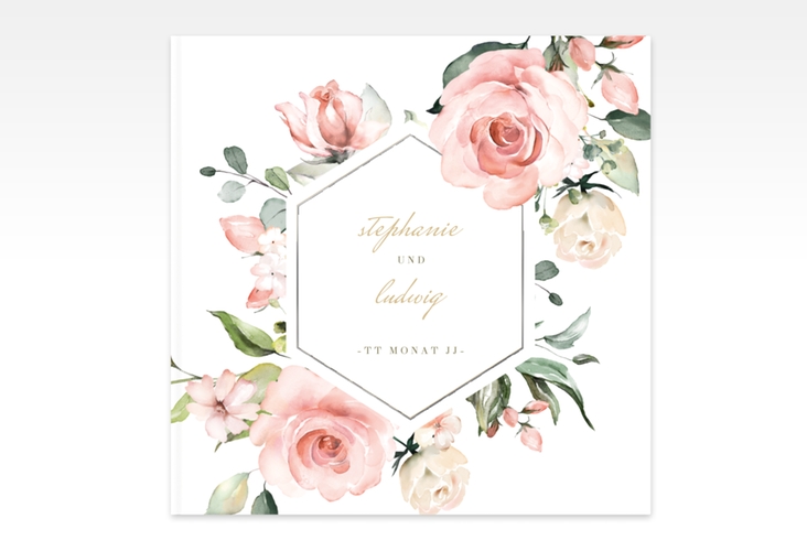 Gästebuch Creation Graceful 20 x 20 cm, Hardcover weiss silber mit Rosenblüten in Rosa und Weiß