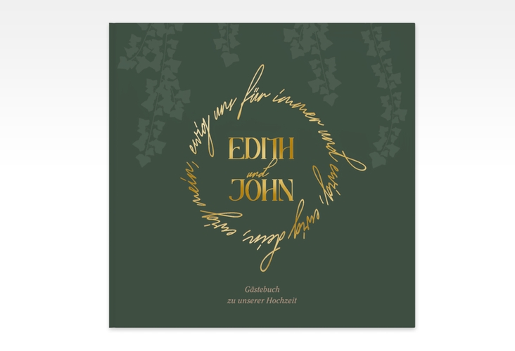Gästebuch Creation Efeugrün 20 x 20 cm, Hardcover gruen gold im Fantasy-Elfen-Design mit Efeu