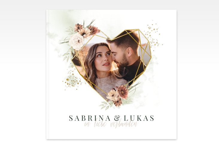 Gästebuch Creation Hochzeit Odeur 20 x 20 cm, Hardcover gruen gold in Kraftpapier-Optik mit Blättern