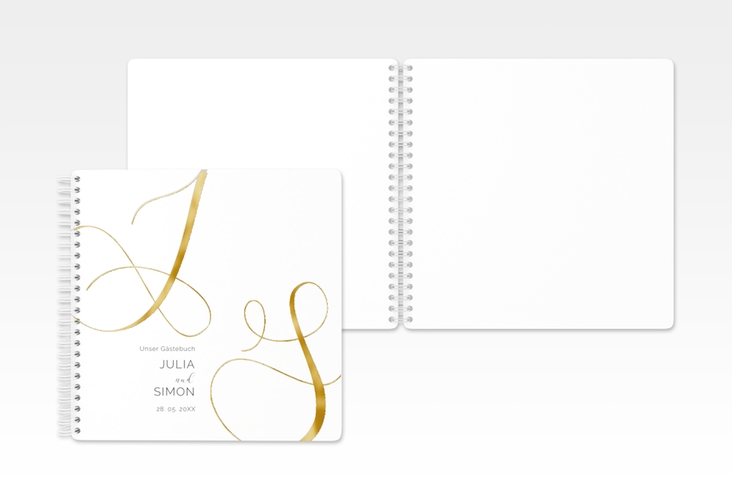 Gästebuch Hochzeit Eheschließung Ringbindung weiss gold