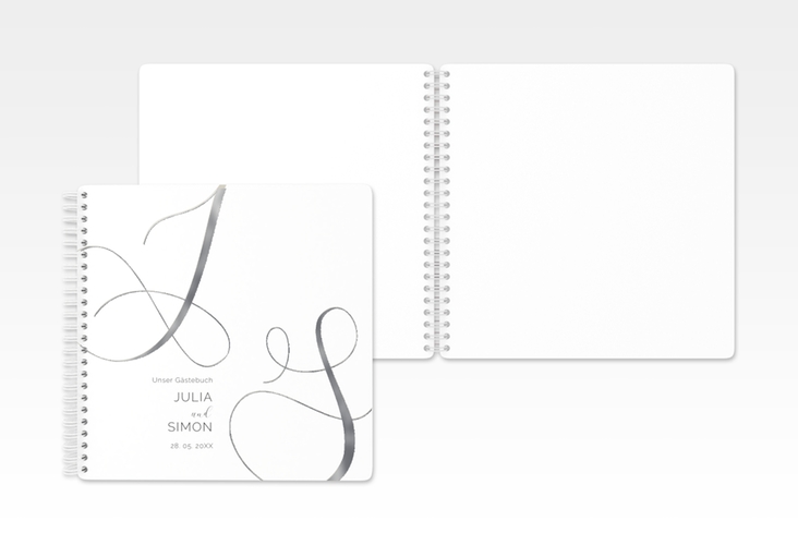 Gästebuch Hochzeit Eheschließung Ringbindung weiss silber
