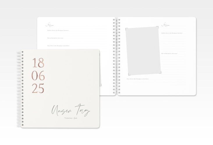 Gästebuch Hochzeit Day Ringbindung weiss rosegold mit Datum im minimalistischen Design