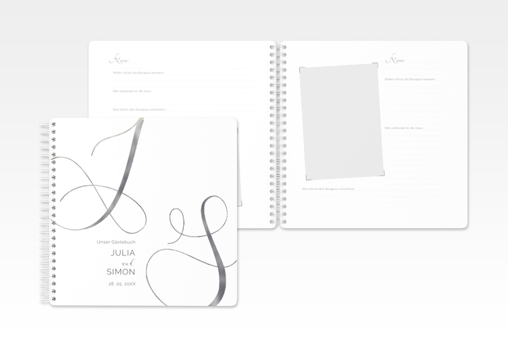 Gästebuch Hochzeit Eheschließung Ringbindung weiss silber