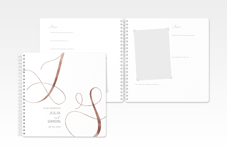 Gästebuch Hochzeit Eheschließung Ringbindung weiss rosegold