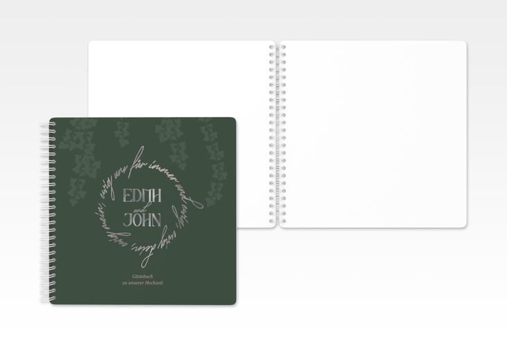 Gästebuch Hochzeit Efeugrün Ringbindung gruen silber im Fantasy-Elfen-Design mit Efeu