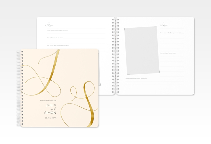 Gästebuch Hochzeit Eheschließung Ringbindung beige gold
