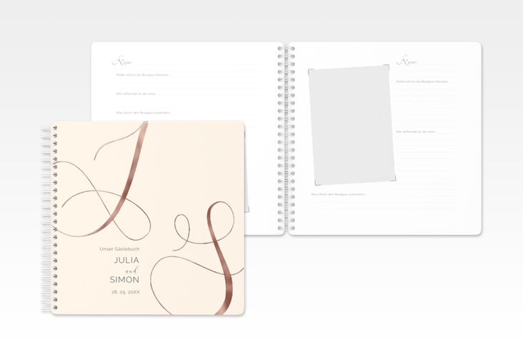 Gästebuch Hochzeit Eheschließung Ringbindung beige rosegold
