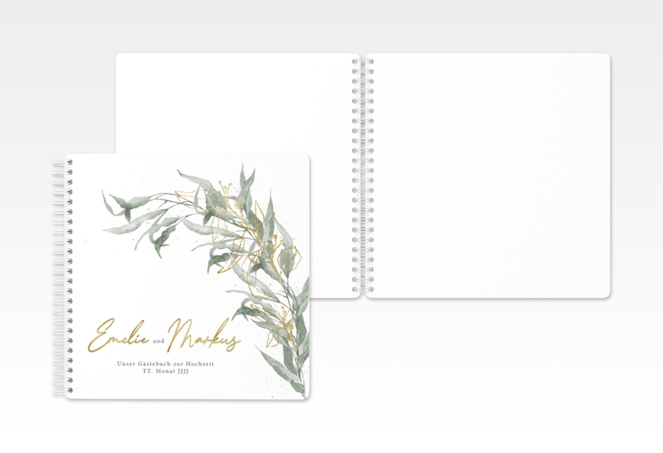Gästebuch Hochzeit Eucalyptus Green Ringbindung weiss gold