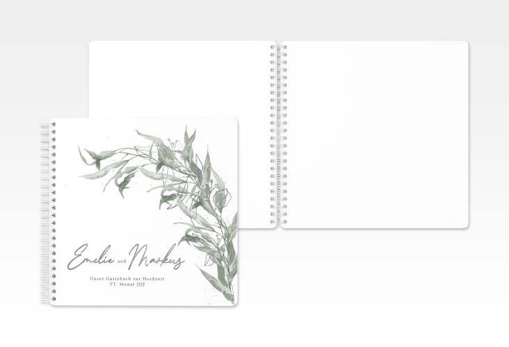 Gästebuch Hochzeit Eucalyptus Green Ringbindung weiss silber