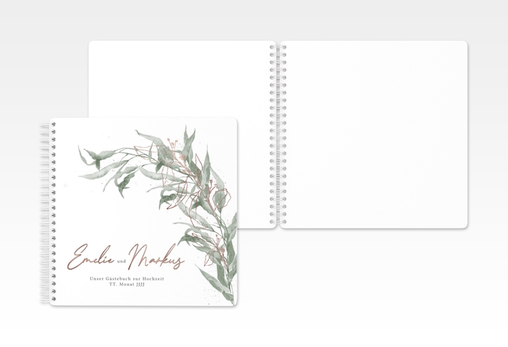 Gästebuch Hochzeit Eucalyptus Green Ringbindung weiss rosegold