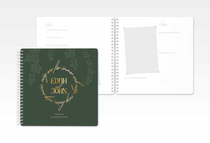 Gästebuch Hochzeit Efeugrün Ringbindung gruen gold im Fantasy-Elfen-Design mit Efeu