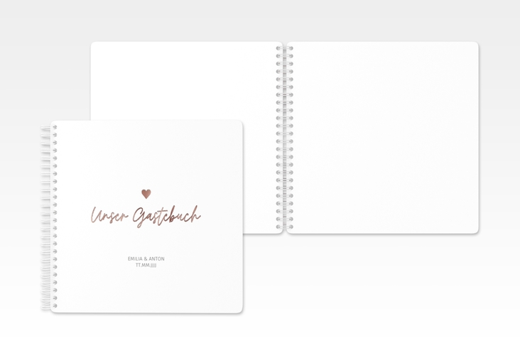 Gästebuch Hochzeit Herzschlag Ringbindung weiss rosegold schlicht und elegant mit Herzchen