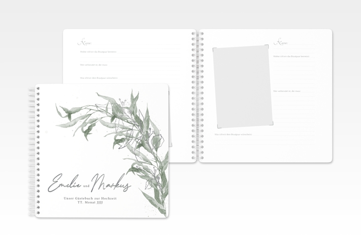Gästebuch Hochzeit Eucalyptus Green Ringbindung weiss silber