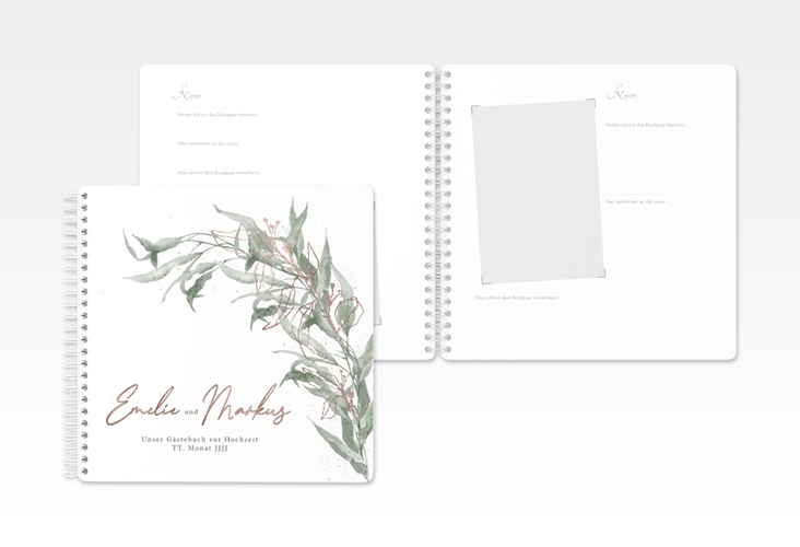 Gästebuch Hochzeit Eucalyptus Green Ringbindung weiss rosegold