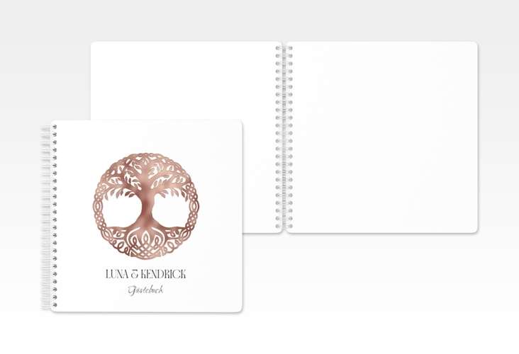 Gästebuch Hochzeit Lebensbaum Ringbindung weiss rosegold im Stil der Kelten und Wikinger