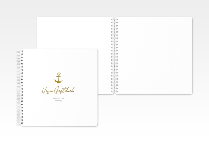 Gästebuch Hochzeit Ankerliebe Ringbindung weiss gold im minimalistischen maritimen Design mit Anker
