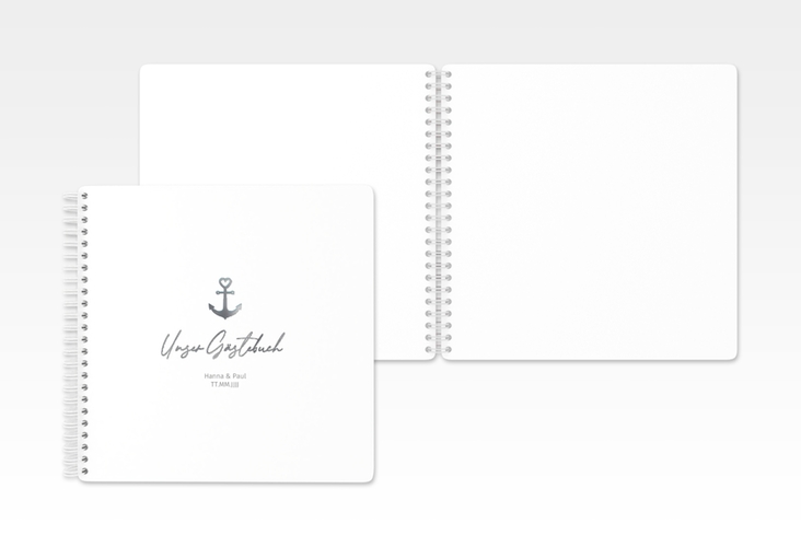 Gästebuch Hochzeit Ankerliebe Ringbindung weiss silber im minimalistischen maritimen Design mit Anker