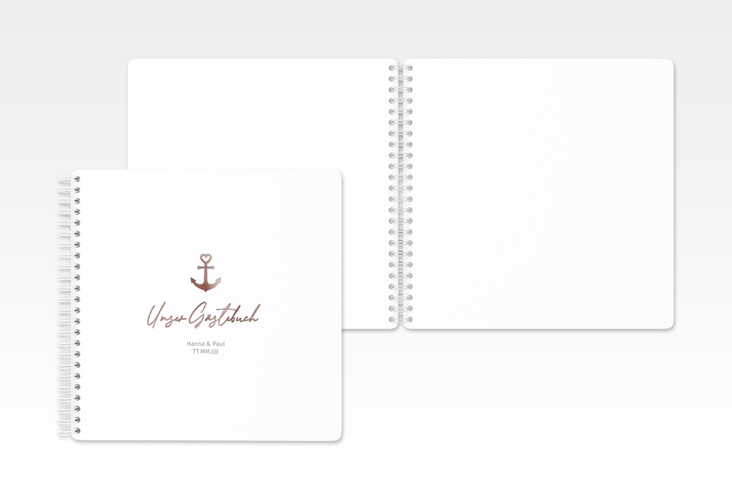 Gästebuch Hochzeit Ankerliebe Ringbindung weiss rosegold im minimalistischen maritimen Design mit Anker