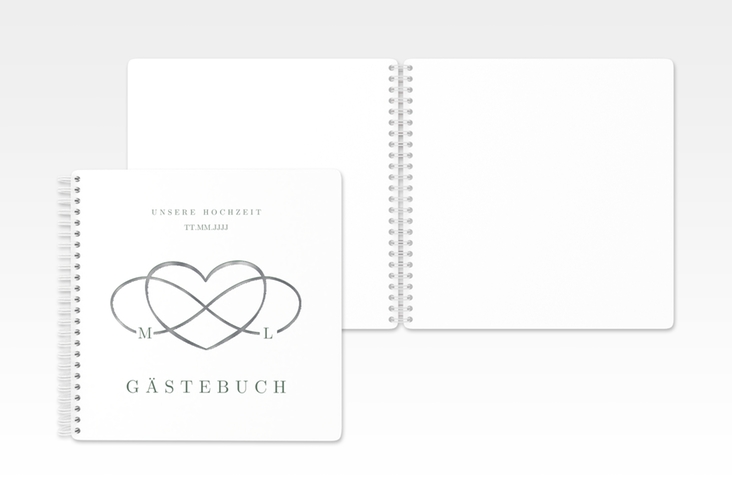 Gästebuch Hochzeit Infinity Ringbindung gruen silber