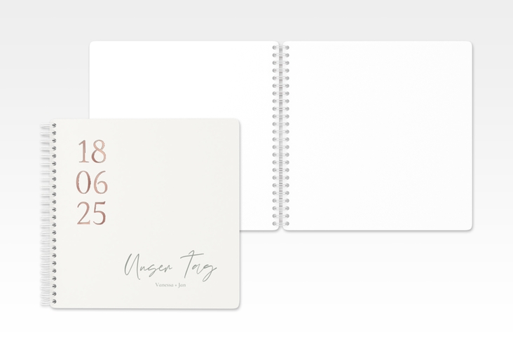 Gästebuch Hochzeit Day Ringbindung weiss rosegold mit Datum im minimalistischen Design