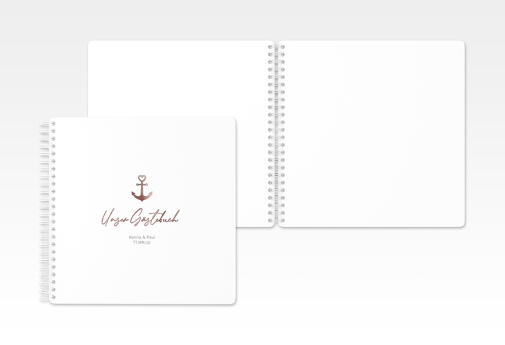 Gästebuch Hochzeit Ankerliebe Ringbindung weiss rosegold im minimalistischen maritimen Design mit Anker