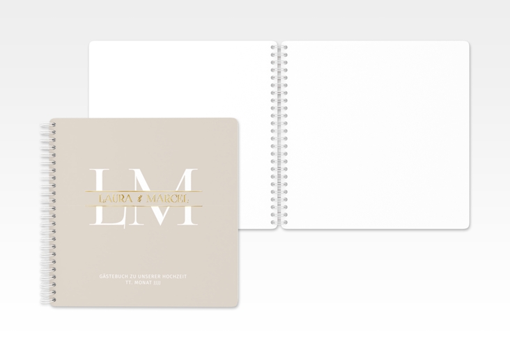 Gästebuch Hochzeit Monogramm Ringbindung beige gold