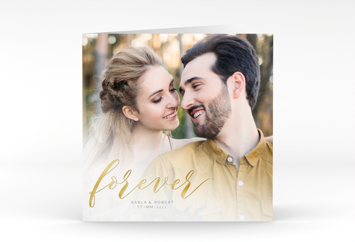 Hochzeitseinladung Promise quadr. Klappkarte weiss gold