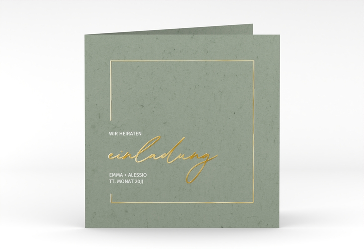 Hochzeitseinladung Simple Line quadr. Klappkarte gruen gold