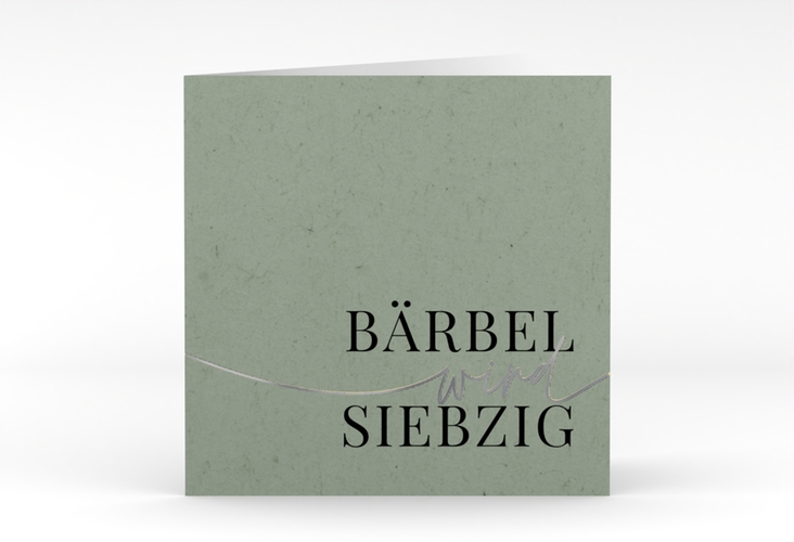 Einladung 70. Geburtstag Einfach quadr. Klappkarte gruen silber