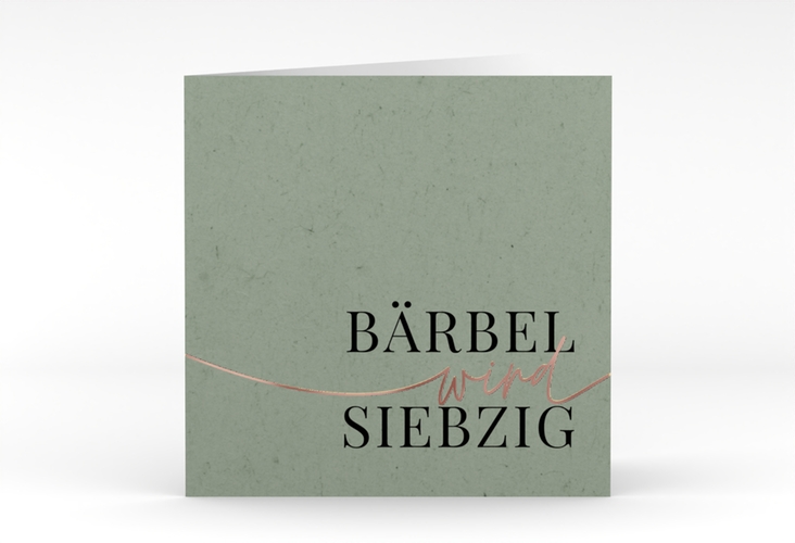 Einladung 70. Geburtstag Einfach quadr. Klappkarte gruen rosegold