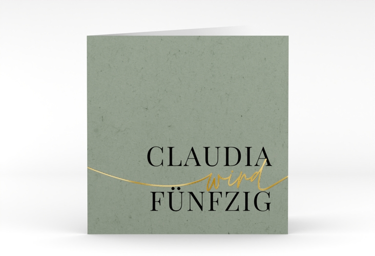 Einladung 50. Geburtstag Einfach quadr. Klappkarte gruen gold