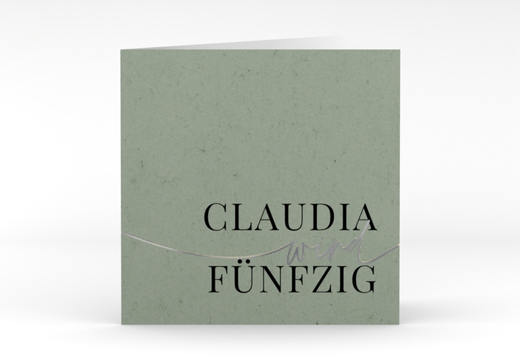 Einladung 50. Geburtstag Einfach quadr. Klappkarte gruen silber