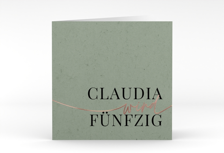 Einladung 50. Geburtstag Einfach quadr. Klappkarte gruen rosegold