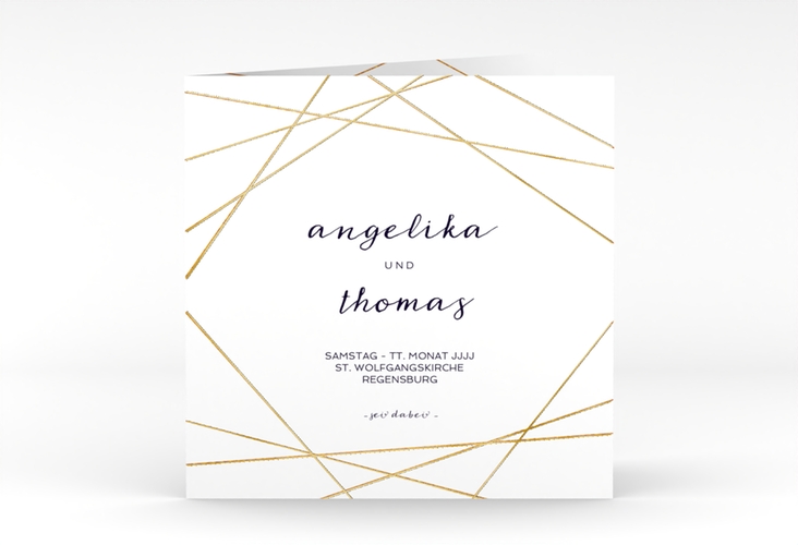 Hochzeitseinladung Asymmetry quadr. Klappkarte weiss gold