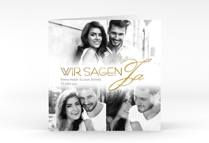 Hochzeitseinladung Bokeh quadr. Klappkarte weiss gold