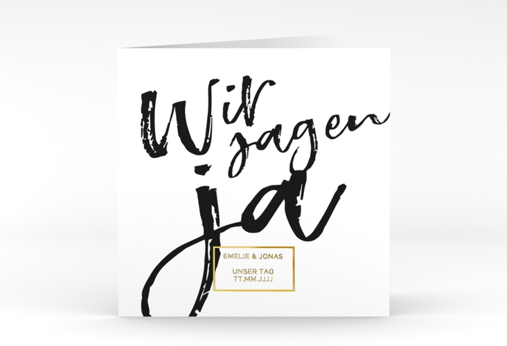 Hochzeitseinladung Words quadr. Klappkarte weiss gold modern mit Brush-Schrift