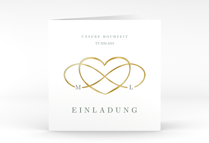 Hochzeitseinladung Infinity quadr. Klappkarte gruen gold