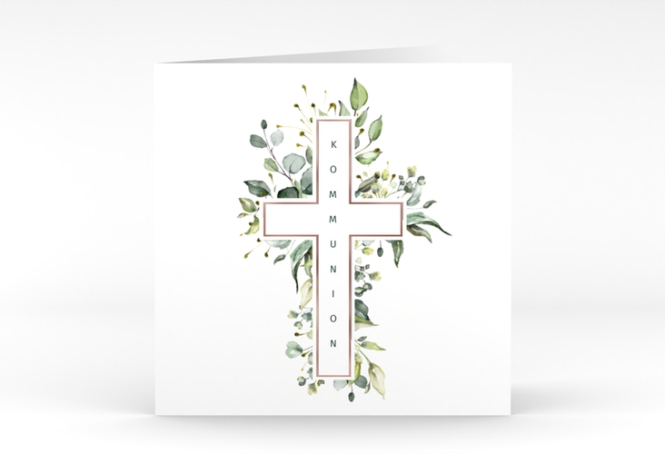 Danksagungskarte Kommunion Verdant quadr. Klappkarte weiss rosegold