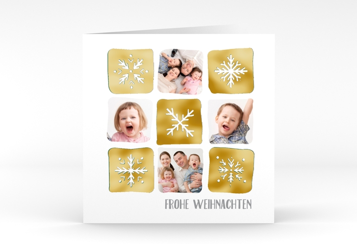 Weihnachtskarte Snowflakes quadr. Klappkarte gruen gold