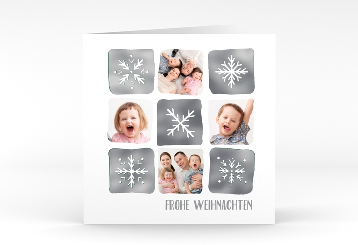 Weihnachtskarte Snowflakes quadr. Klappkarte gruen silber